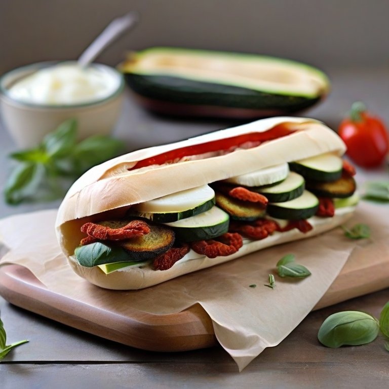 Macka med stekt zucchini, mozzarella och soltorkade tomater